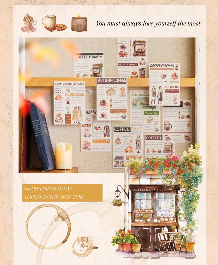 「1804af」アンティーク カフェ 素材紙 メモ 全6種