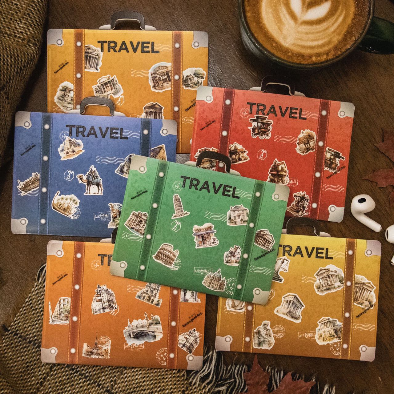 「1601af」 コーヒー 旅行 ステッカー シール 全6種 30枚入