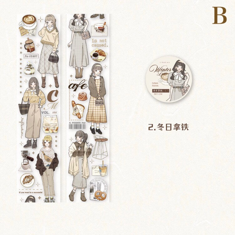 「1634af」 人物 女の子 PETテープ マスキングテープ 全6種