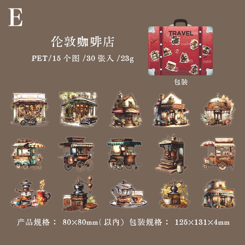 「1601af」 コーヒー 旅行 ステッカー シール 全6種 30枚入