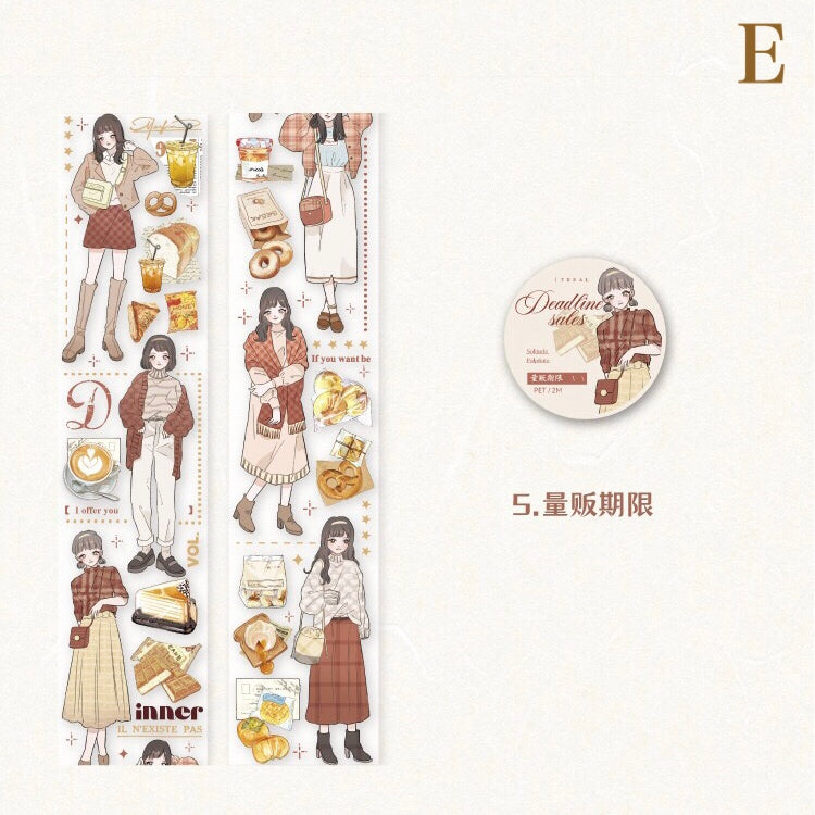 「1634af」 人物 女の子 PETテープ マスキングテープ 全6種