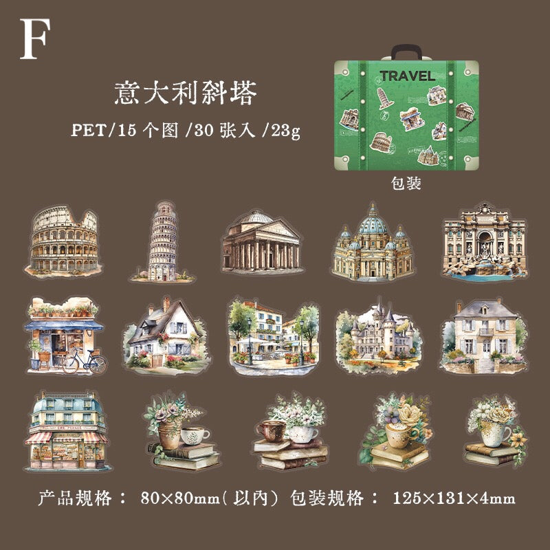 「1601af」 コーヒー 旅行 ステッカー シール 全6種 30枚入