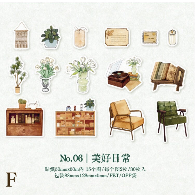 「1657af」ステッカー シール ヴィンテージ 雑貨 全6種 30枚入