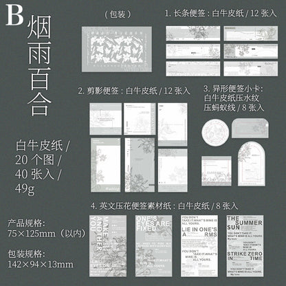 「1693ad」ボタニカル　英字　素材紙　箱入り　全6種　40枚入